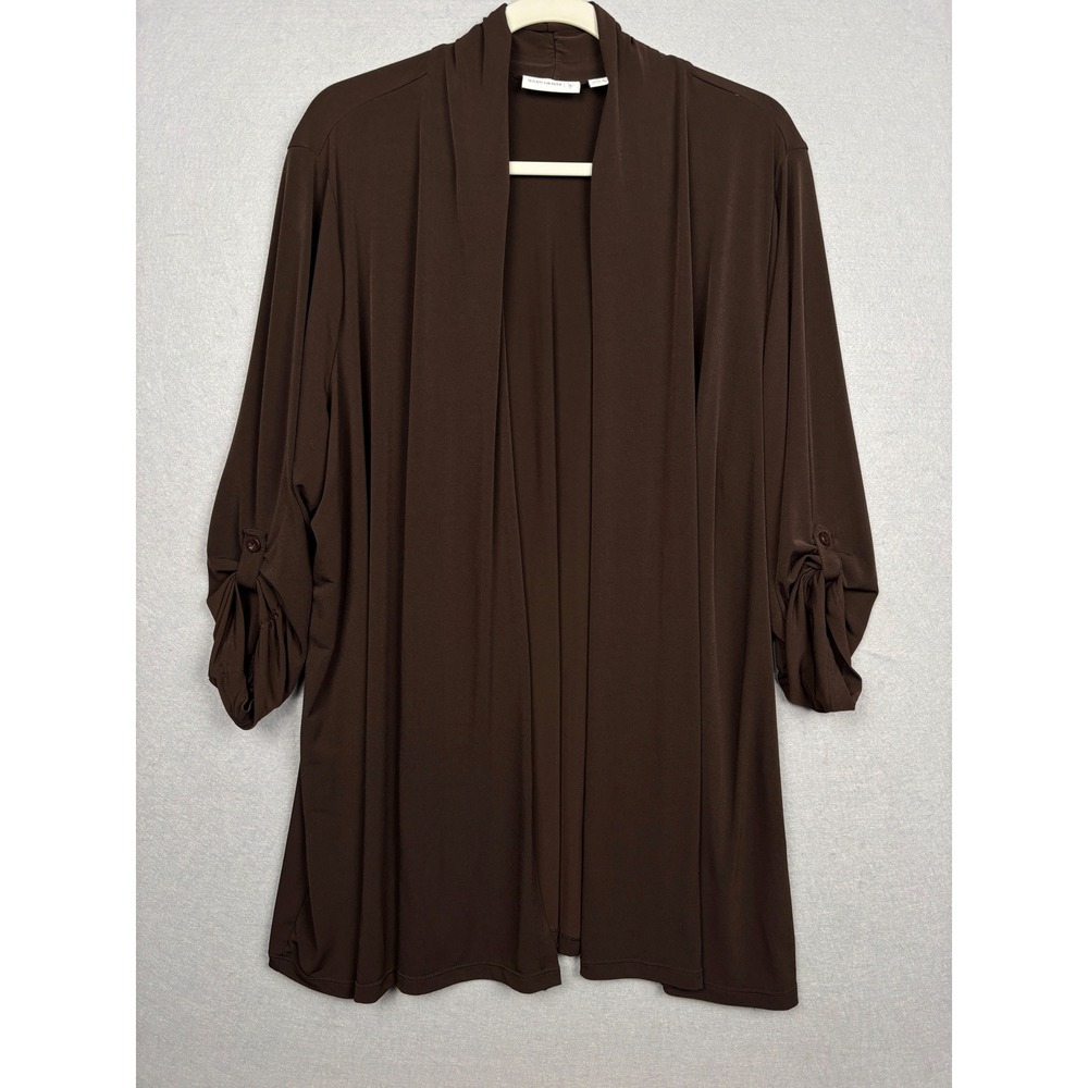 Susan Graver Cardigan Womens 3X Open Front Roll Tab Sleeve Brown